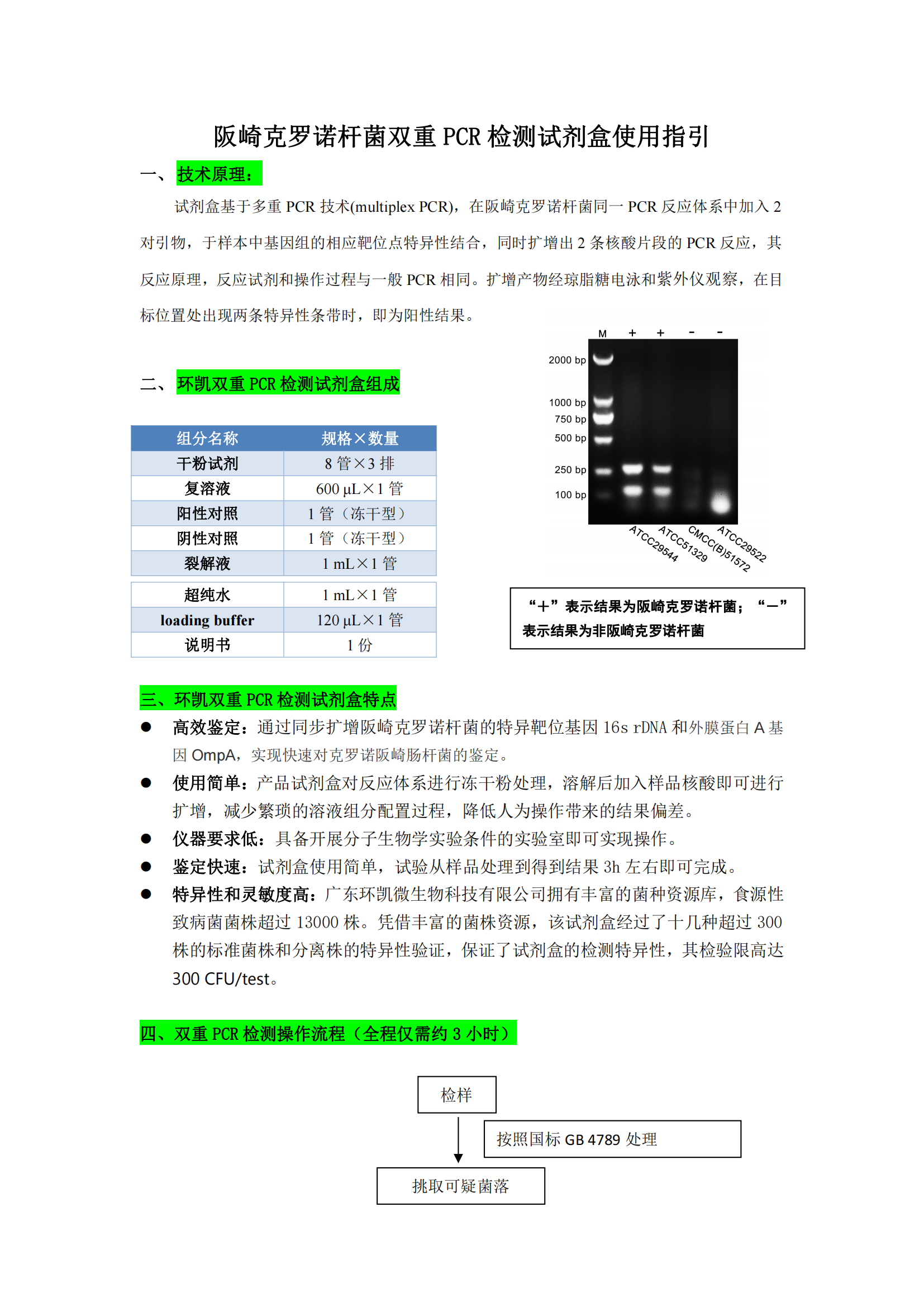 阪崎克羅諾桿菌雙重PCR檢測(cè)試劑盒 產(chǎn)品使用說明書